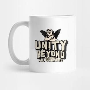 Unity Beyond All Boundaries Design: Inspirational Message with Artistic Child Portrait Mug